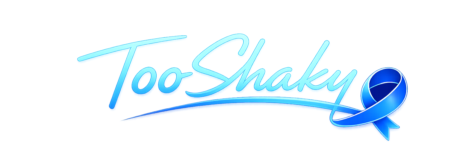 Parkinson's Advocate & Neurological Health Educator TooShaky Parkinson's advocacy logo with awareness ribbon